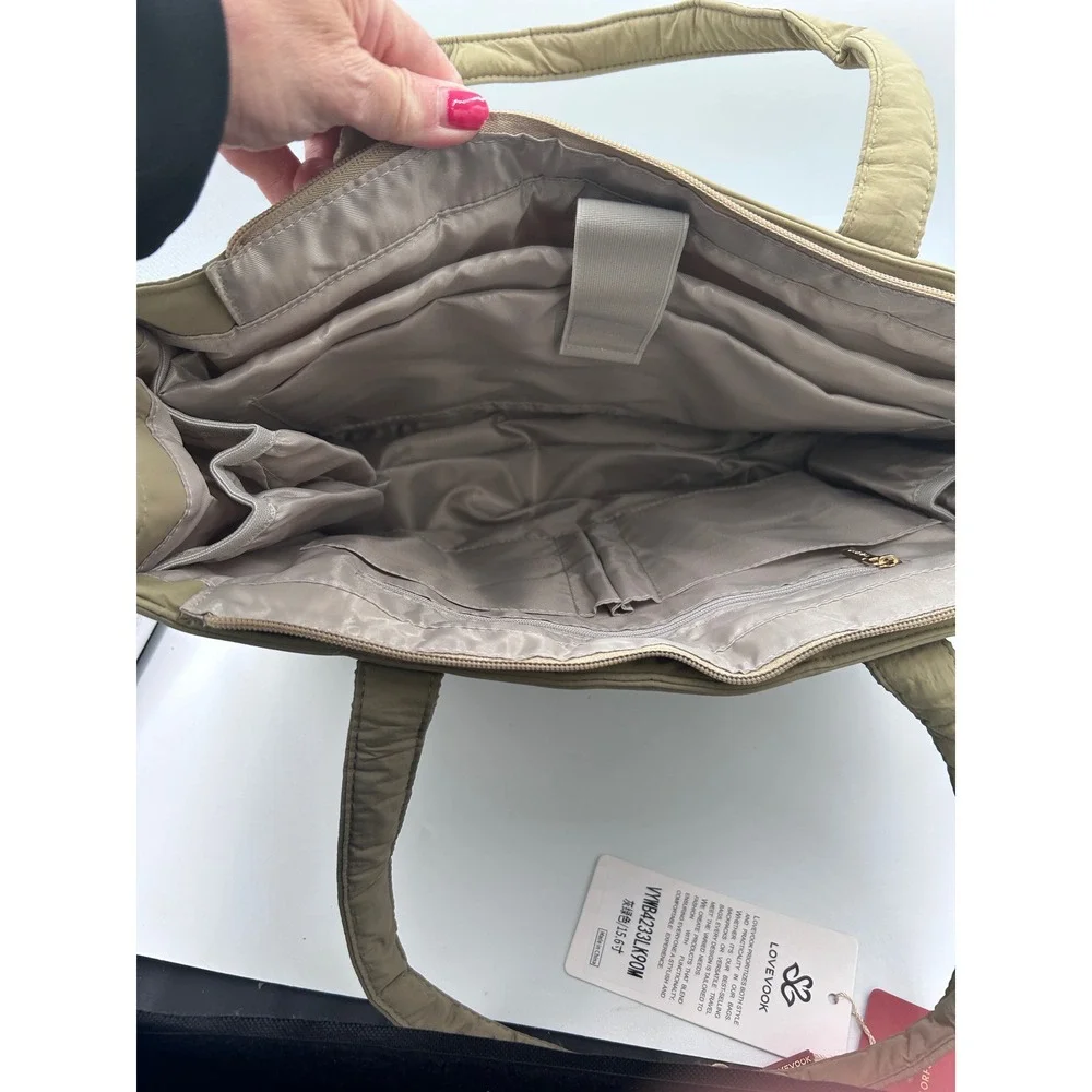 LOVEVOOK Quilted Laptop Tote Bag Olive Green 15.6 Inch Work Bag NWT